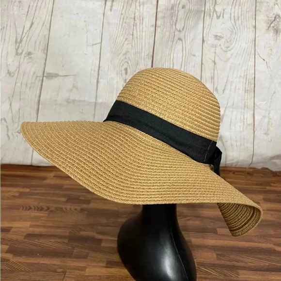 NEW DEBRA WEITZMAN WIDE BRIM FLOPPY HAT IN KHAKI/BLACK SIZE MEDIUM - Picture 12 of 12